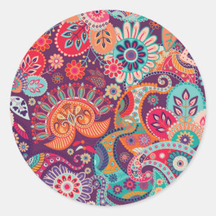 Sticker Rond Paisley florale colorée
