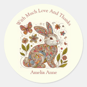 Sticker Rond Paisley Rabbit "Avec beaucoup d'amour" Merci Favor