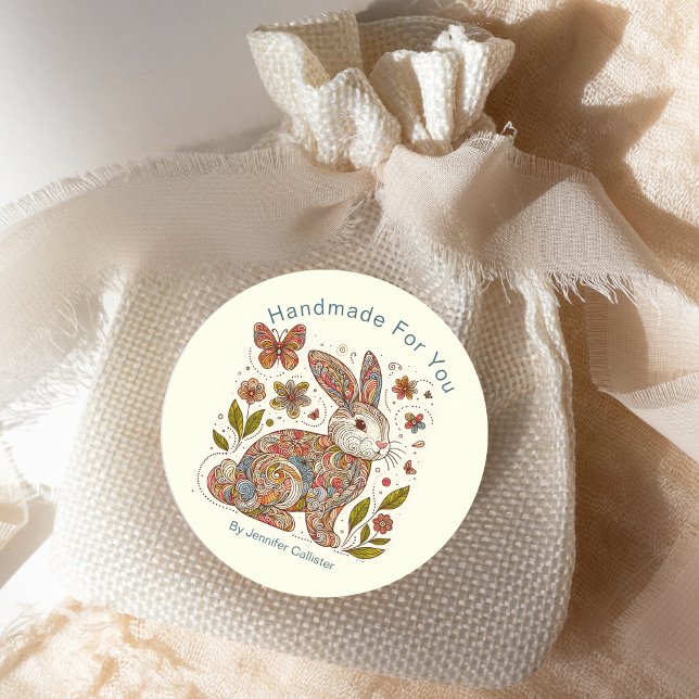 Sticker Rond Paisley Rabbit "fait main pour vous" Marketing (Créateur téléchargé)