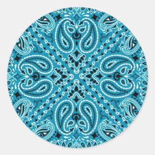 Sticker Rond Paisley Turquoise foncé Ouest Bandana Écharpe Impr