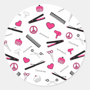 Sticker Rond Paix, amour, et accessoires de cheveux (rose)