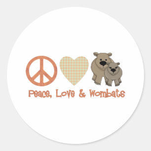 Sticker Rond Paix, Amour et Amour; Wombat