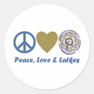 Sticker Rond Paix, Amour et Latkes Hanoukka Tee - shirts et cad