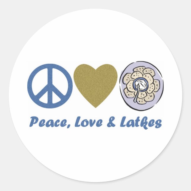 Sticker Rond Paix, Amour et Latkes Hanoukka Tee - shirts et cad (Devant)