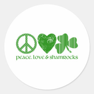 Sticker Rond Paix, Amour et Shamrocks