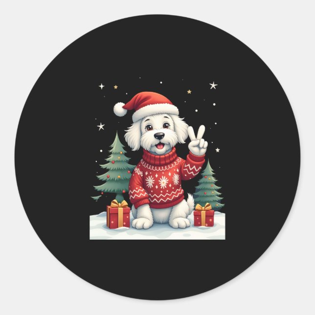 Sticker Rond Paix drôle Mains Maltais Lumières de Noël Femmes M (Devant)