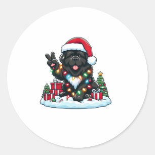 Sticker Rond Paix Main Terre-Neuve Chien Lumières de Noël Femme