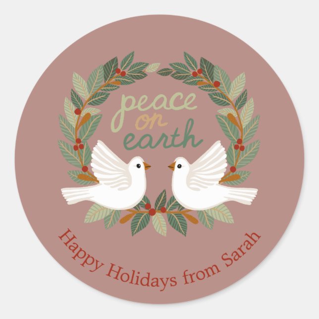 Sticker Rond Paix sur Terre Dotes Noël Fêtes de Noël PERSONNALI (Devant)