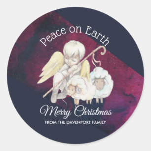 Sticker Rond Paix sur Terre Joyeux berger de Noël