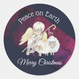 Sticker Rond Paix sur Terre Joyeux Noël Angel Shepherd