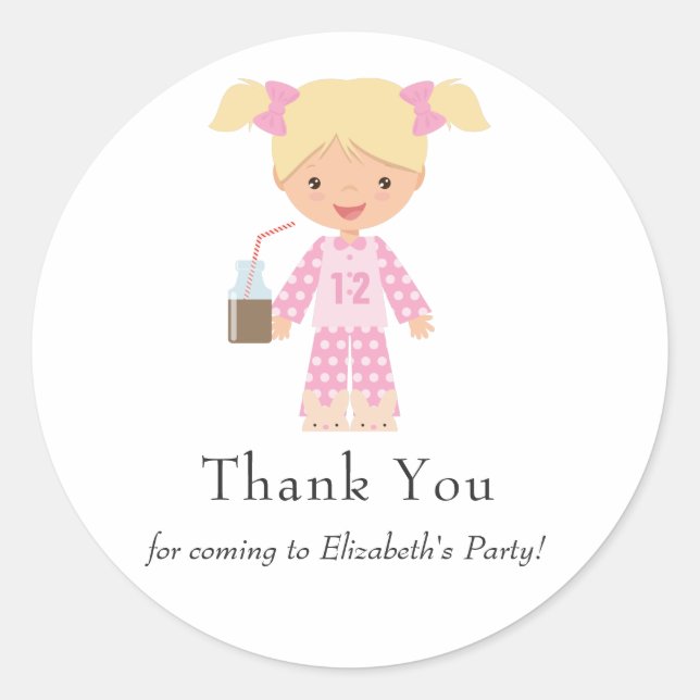 Sticker Rond Pajama rose et bleu Pancake Girl Birthday Party (Devant)