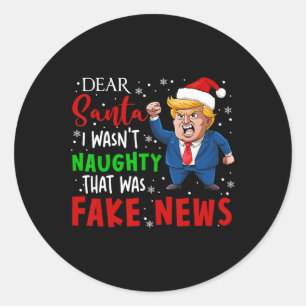 Sticker Rond Pajamas de Noël Trump Cher Père Noël Fake News Drô