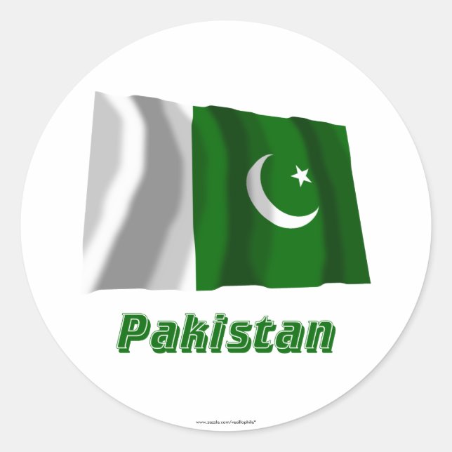 Sticker Rond Pakistan brandissant un drapeau avec un nom (Devant)