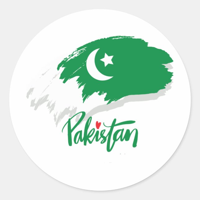 Sticker Rond Pakistan Drapeau avec Pakistan Heart (Devant)