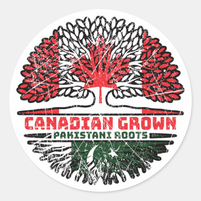 Sticker Rond Pakistan Pakistanais Canadian Canada Tree Roots Dr (Devant)