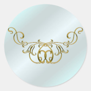 Sticker Rond Pale Aqua et Gold Mariage