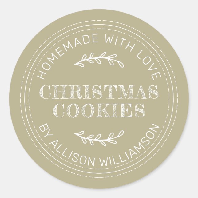 Sticker Rond Pale Olive Green Homemade Christmas Cookies (Devant)