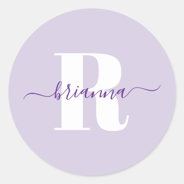 Sticker Rond Pale Purple Nom de script Bold Monogramme (Devant)