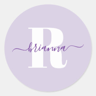 Sticker Rond Pale Purple Nom de script Bold Monogramme