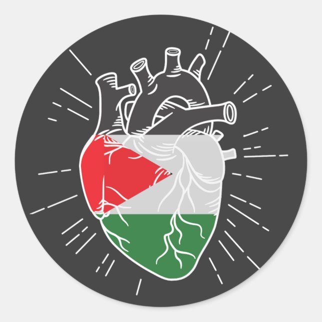 Sticker Rond Palestine Drapeau Coeur humain (Devant)