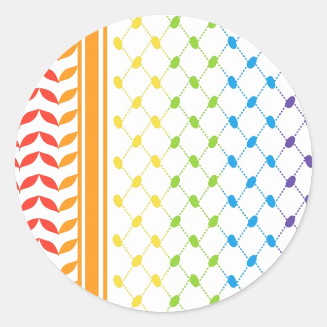Sticker Rond Palestine LGBT Rainbow Keffiyeh Motif Scarf (Devant)