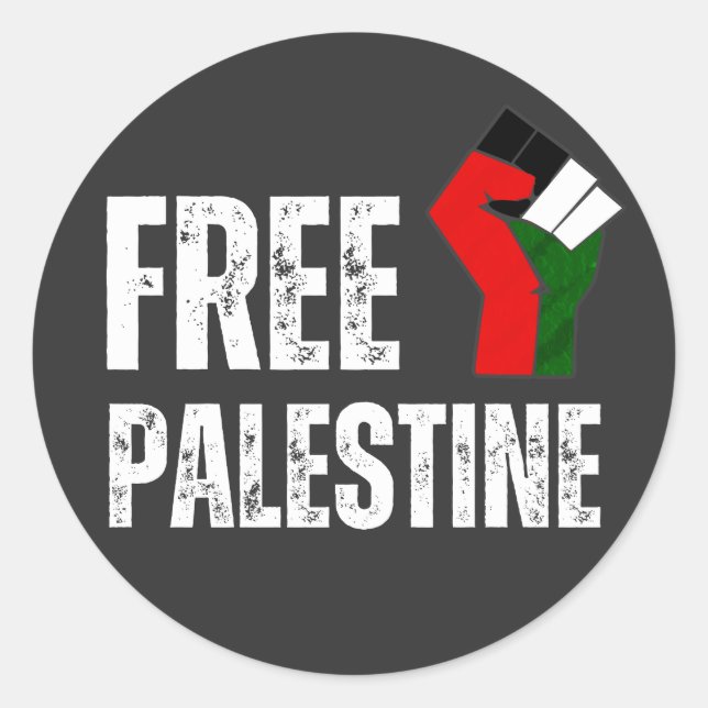 Sticker Rond PALESTINE LIBRE MAINS noir (Devant)