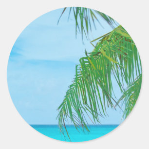 Sticker Rond Palm Feuille bleu ciel bleu nuages bleu marine