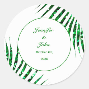 Sticker Rond Palm Leaf Emerald Green Parties scintillant Mariag