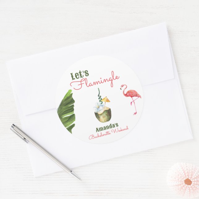 Sticker Rond Palm Springs Dernière Flamingle Bachelorette Party (Enveloppe)