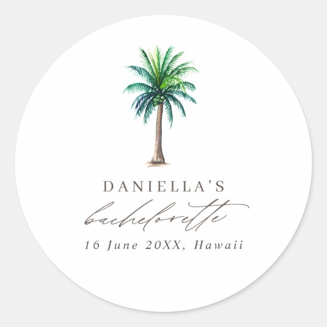 Sticker Rond Palm Tree Bachelorette Party Favoriser (Devant)