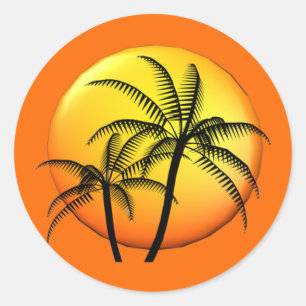 Sticker Rond Palm Tree Beach Mariage Tropical Thème Enveloppe