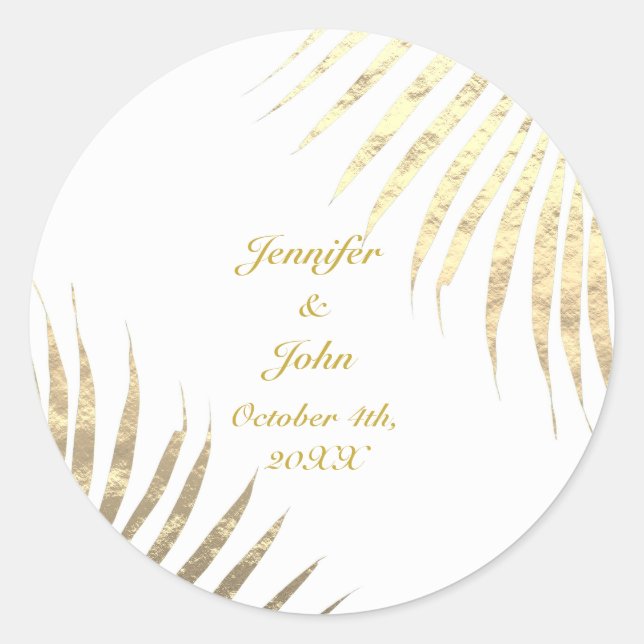 Sticker Rond Palm Tree Foliage Gold Foil Feuilles Mariages 2023 (Devant)