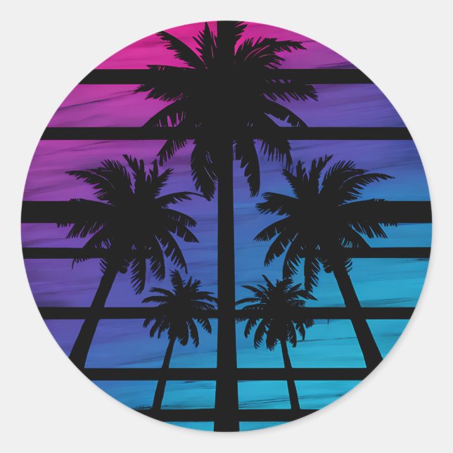 Sticker Rond Palm Tree Hawaiian Beach Vacances été (Devant)
