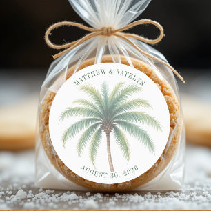 Sticker Rond Palm Tree Island Destination Mariage vert
