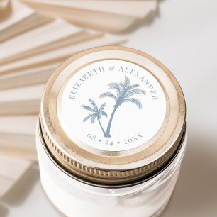 Sticker Rond Palm Tree Plage tropicale Mariage Dusty Bleu