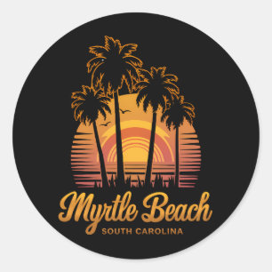Sticker Rond Palm Tree Sunset sud Carolina Myrtle Beach