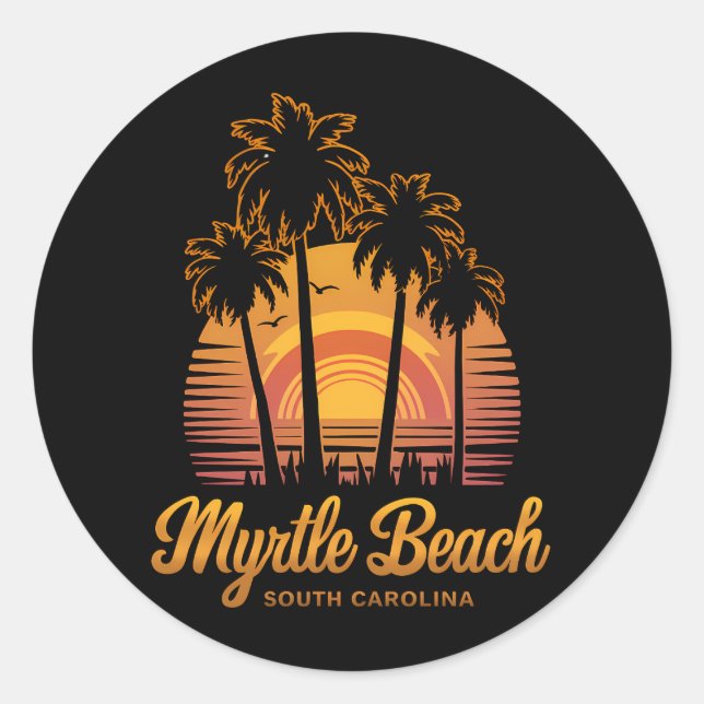 Sticker Rond Palm Tree Sunset sud Carolina Myrtle Beach (Devant)