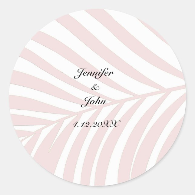 Sticker Rond Palm Tree Tropical Feuilles noms de Mariage Peach  (Devant)