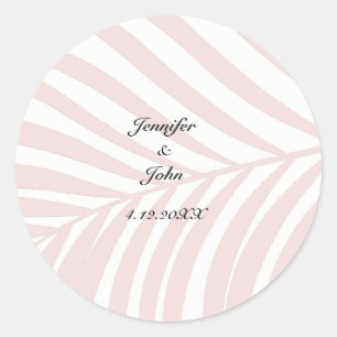 Sticker Rond Palm Tree Tropical Feuilles noms de Mariage Peach 