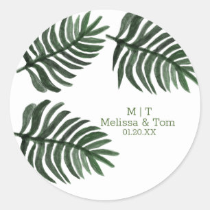 Sticker Rond Palme botanique tropicale Merci Mariage tropical