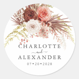 Sticker Rond Palmetto Rust Orange Terracotta Mariage Floral