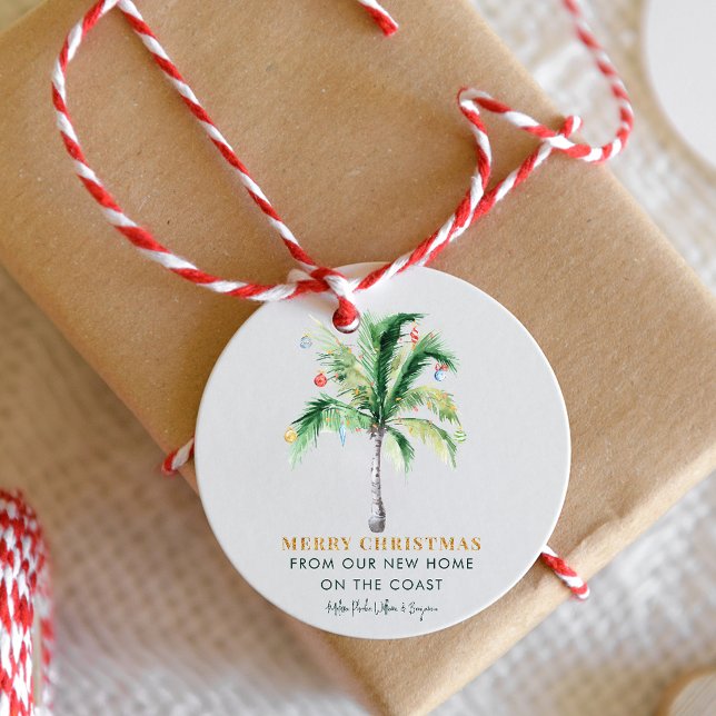 Sticker Rond Palmier de Noël côtier Faire-part mobile (Merry Christams Palm Tree Family Greetings Envelope Seal Sticker)