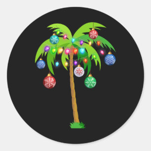 Sticker Rond Palmier de Noël Hawaï Noël Tropical Xmas Coconut L