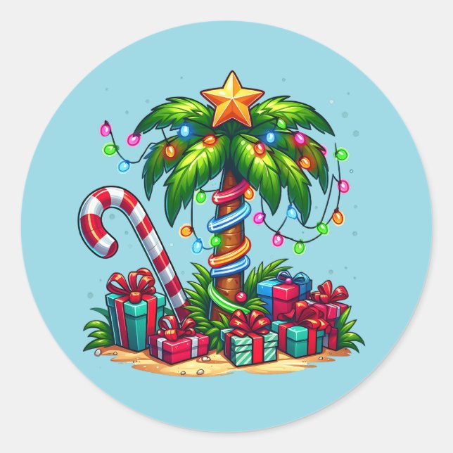 Sticker Rond Palmier de Noël tropical (Devant)