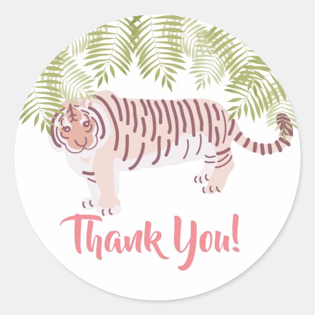 Sticker Rond Palmier de Tigre sauvage Feuille Merci rose (Devant)