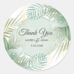 Sticker Rond Palmier Tropical Foliage Merci Mariage Faveur