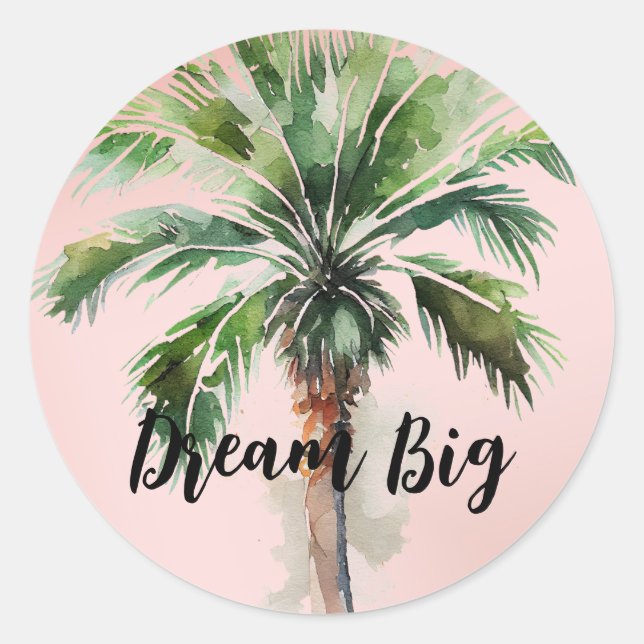 Sticker Rond Palmier Tropical Rose-Brut (Devant)