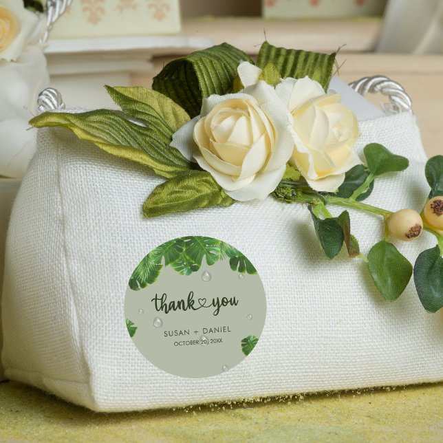 Sticker Rond Palmier vert sauvage Feuille Merci Mariage (Créateur téléchargé)