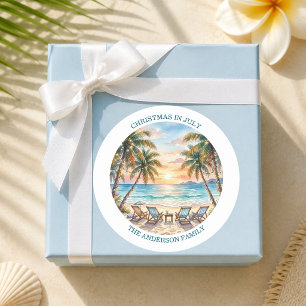 Sticker Rond Palmiers exotiques de plage Noël en juillet