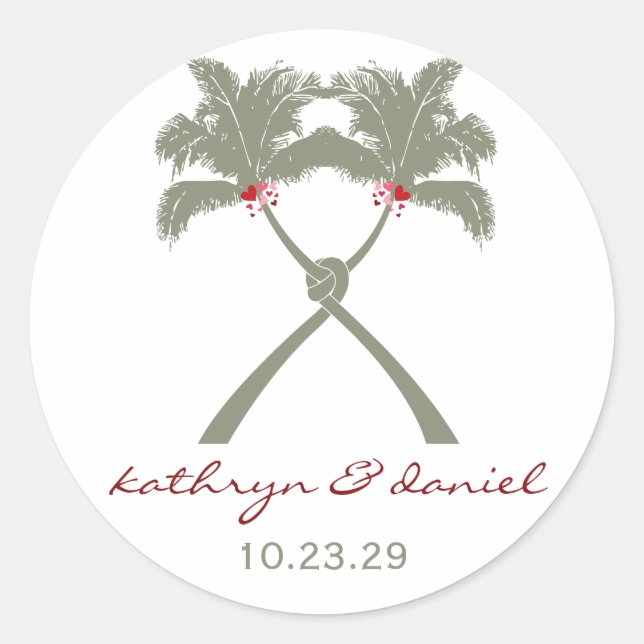 Sticker Rond Palmiers noués Red Love Plage tropicale Mariage (Devant)
